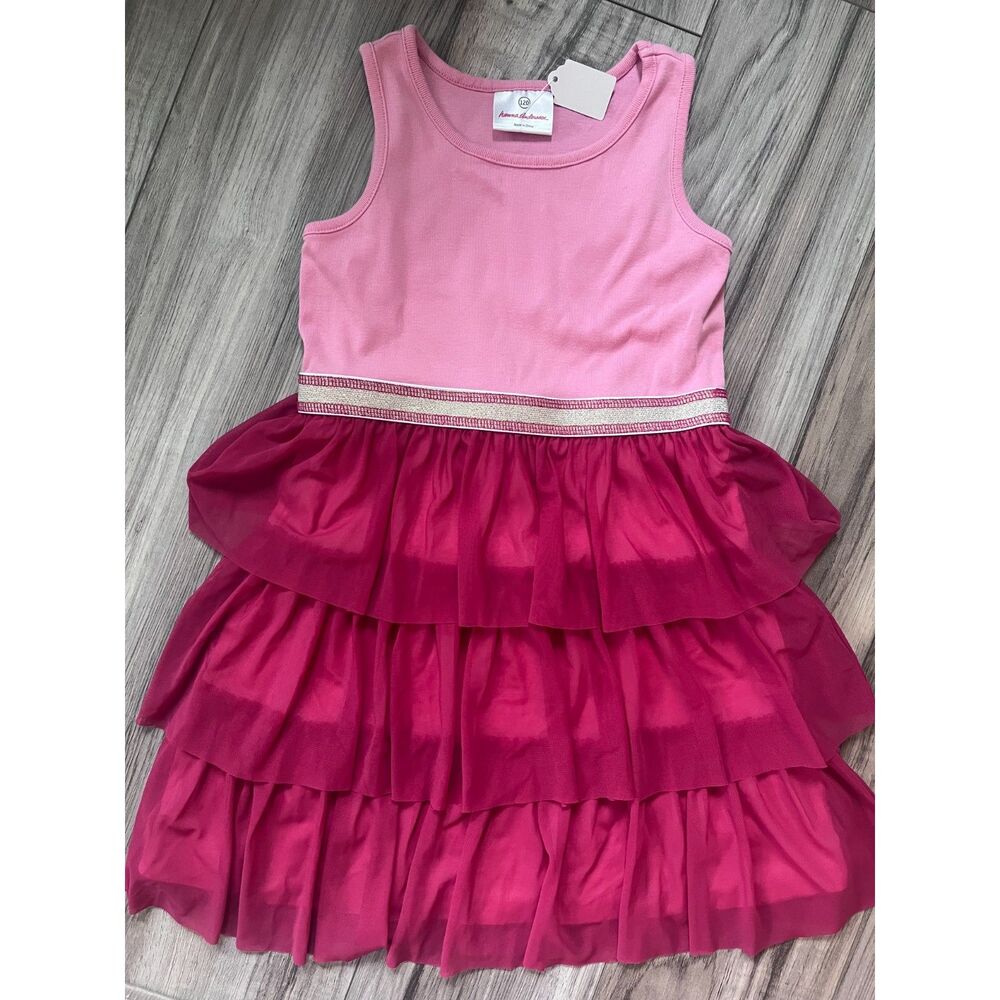 Hanna Andersson Pink Tiered Ruffle Swing Dress Girls 6-7 120